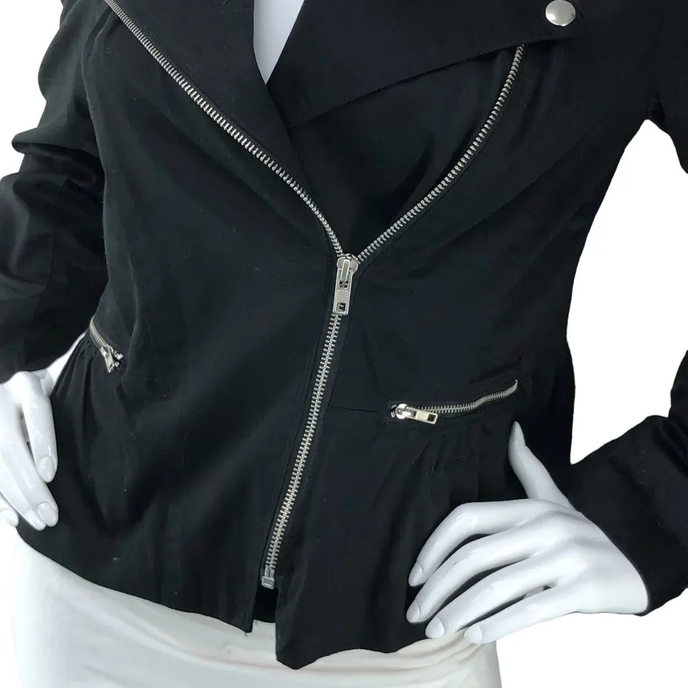 Sandro Womens Size S Biker Jacket Asymmetrical Cotton Zip Pockets Black